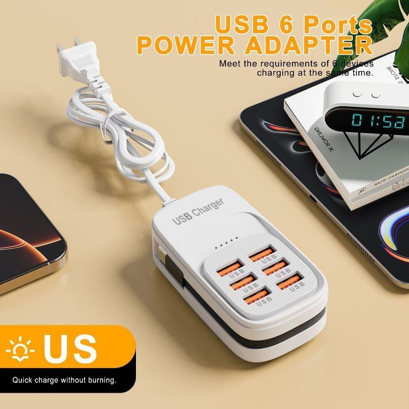 6 In 1 Multi Port Usb Charging Station 3Pd 3Usb Desktop Power Strip Fast Charging Adapter Eu Uk Us Plug Travel Charging Socket