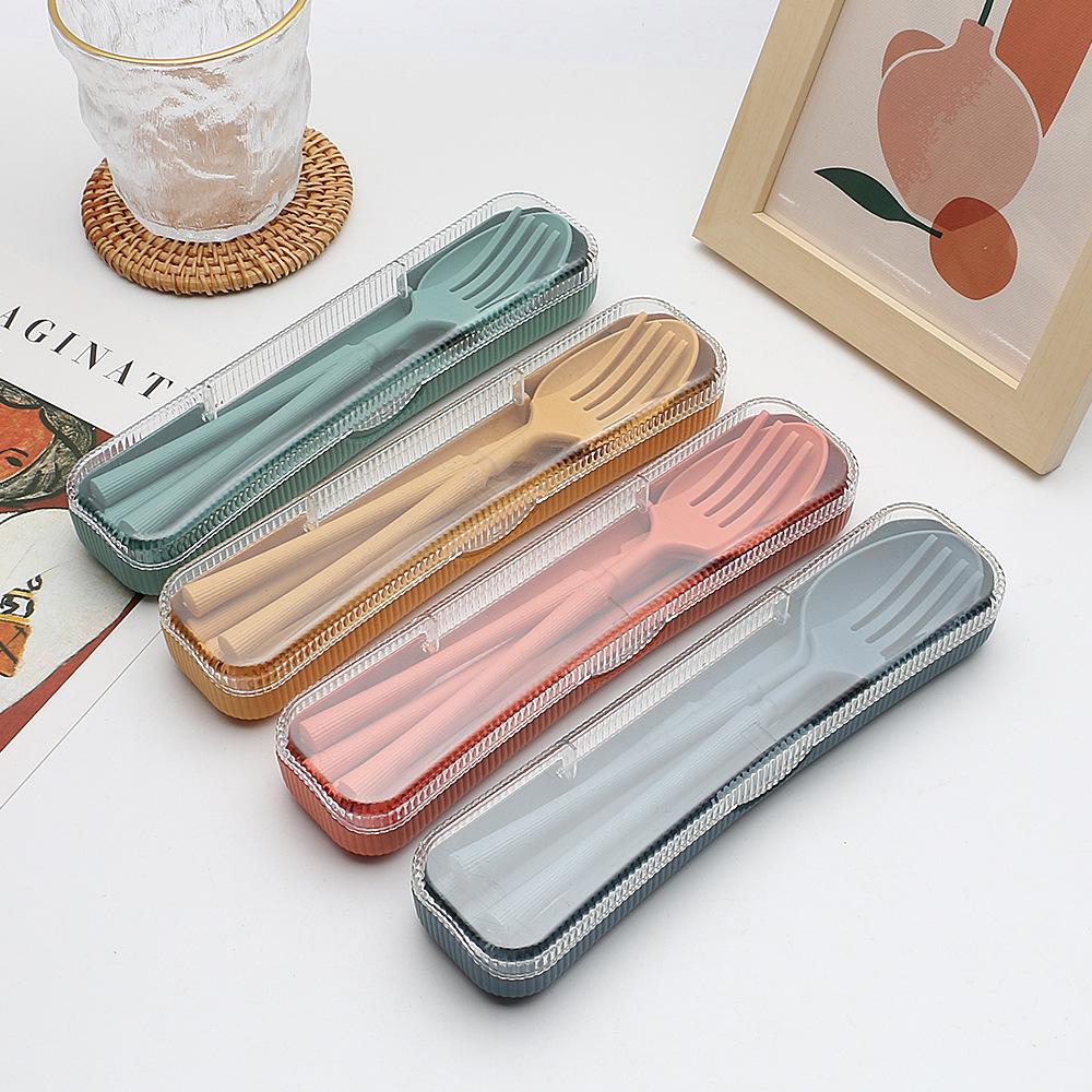 Set de tacâmuri 4 buc cu cutie de transport Set de tacâmuri portabile Cuțit Furculiță Linguriță Bețișoare Student acasă Vesele de călătorie Cadou