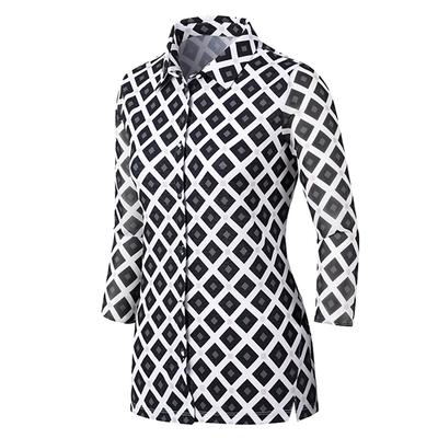 ELLE GOLF Women'S All-Over Y-Neck Blouse_6H41503