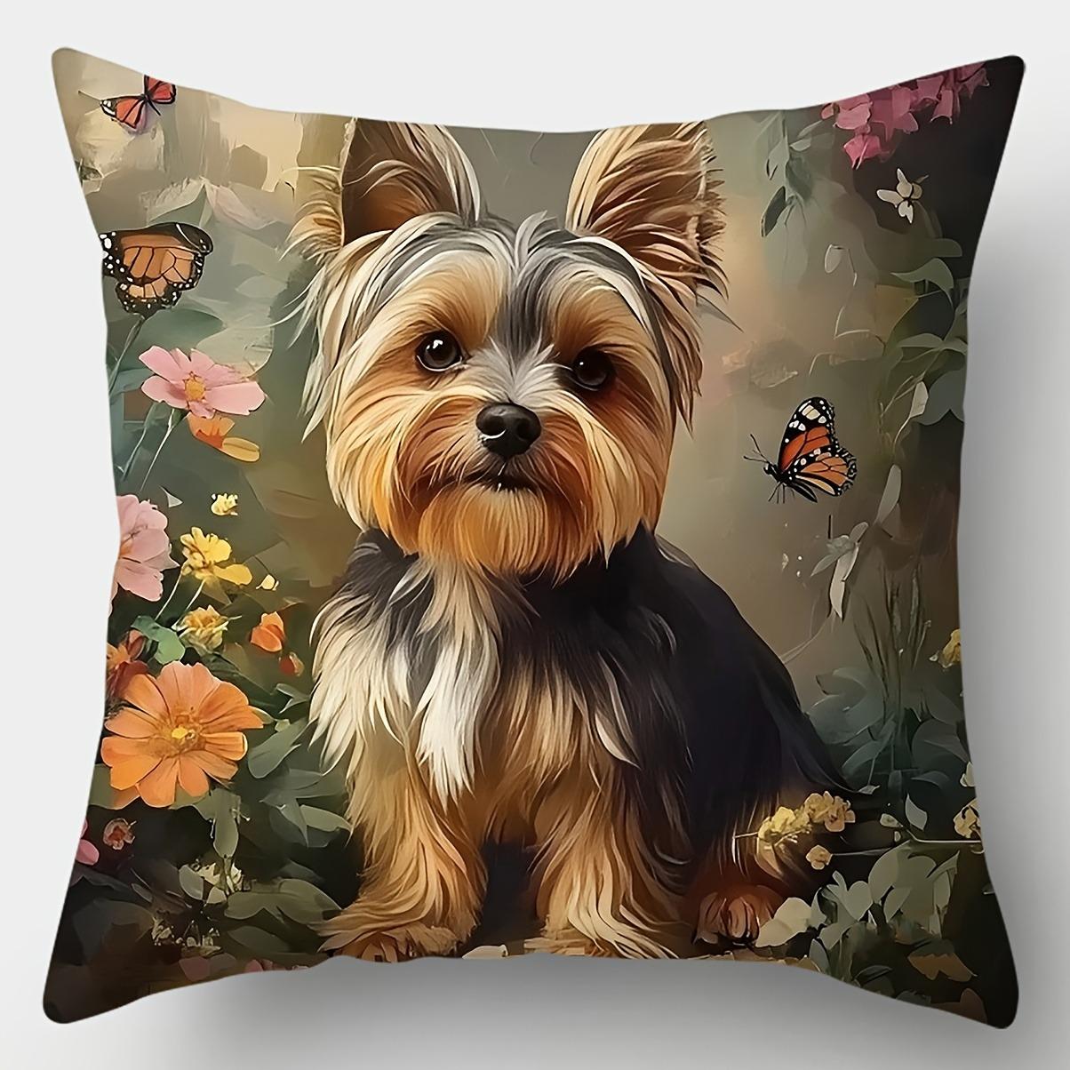 

Yorkshire Terrier in Floral Garden PillowcasesLiving room sofa cushion cover, soft and comfortable, bedroom room decoration 16x16in 40x40cm