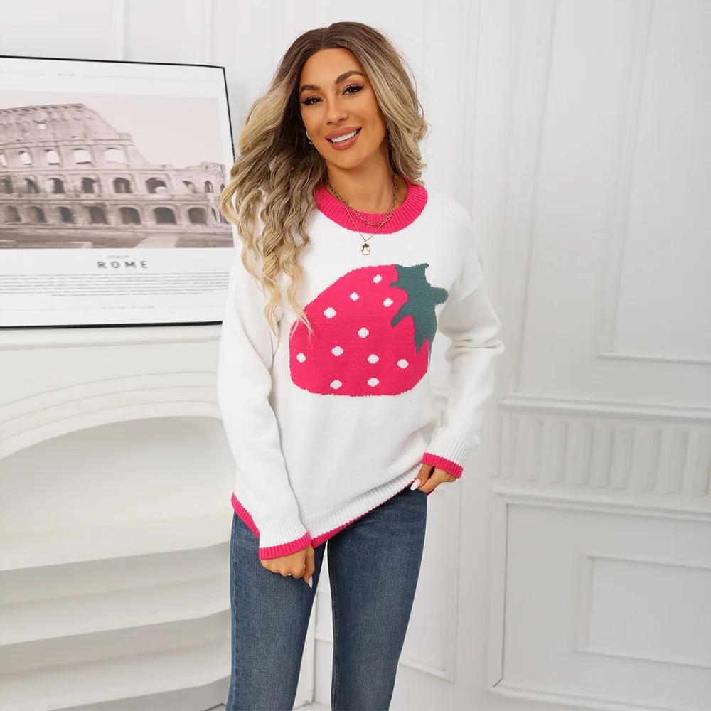 Day Pullover Sweater Base Top Sweater Trend Women's New Winter Style Fashionable Strawberry Valentine's