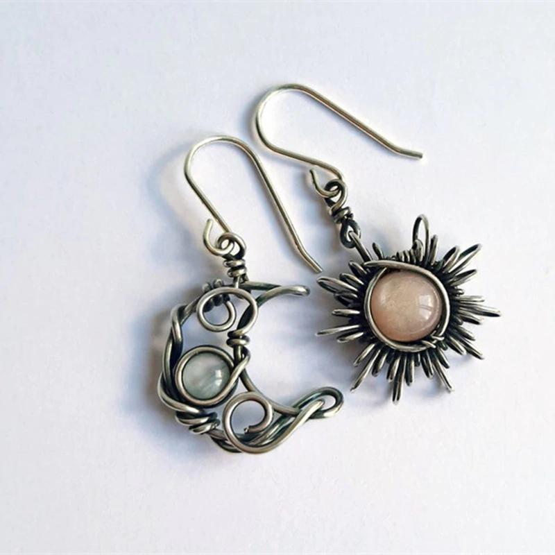 

Bohemian Sun and Moon Crystal Silver Dangle Earrings
