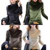 Half High Collar Long Sleeves Basic Top Women Autumn Winter Velvet Pure Color Bottoming Shirt