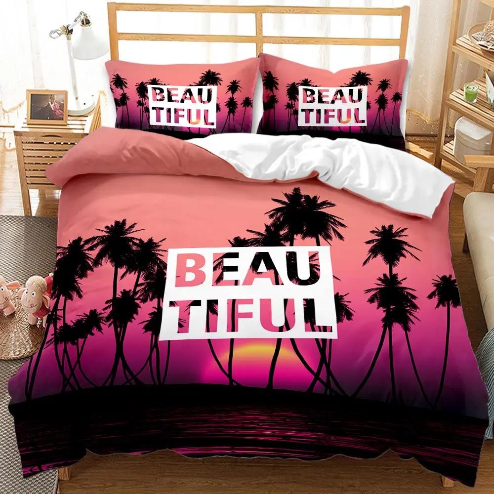 Hawaiian Duvet Cover Tropical Island With The Palm Trees Nature Theme Bedding Set Double Queen King Size Polyester Qulit Cover