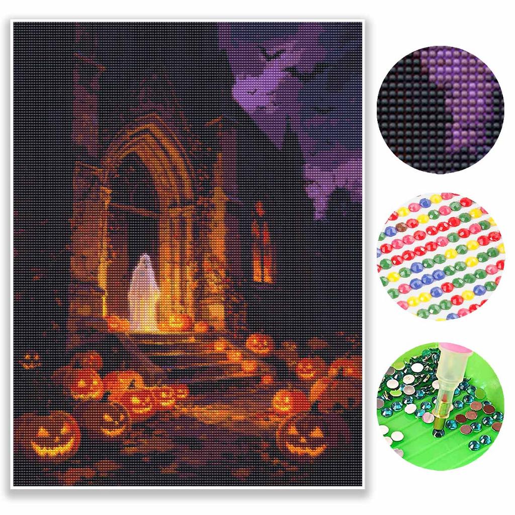 Halloween diamond painting kit pumpkin castle silhouette handmade diy painting home decoration painting