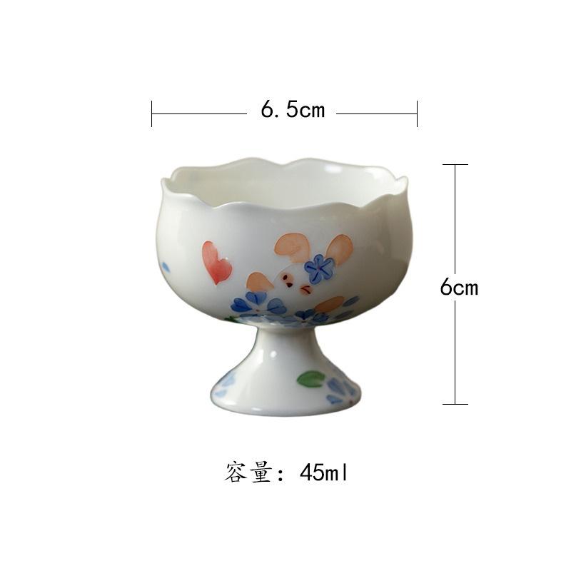 

2pc/lot Hand-painted Rabbit Flower Teacup Retro Tea Bowl Jug Tea-tasting Fragrance Cup Jianzhan Master Cups Cha Supplies 45ml As Your Choose
