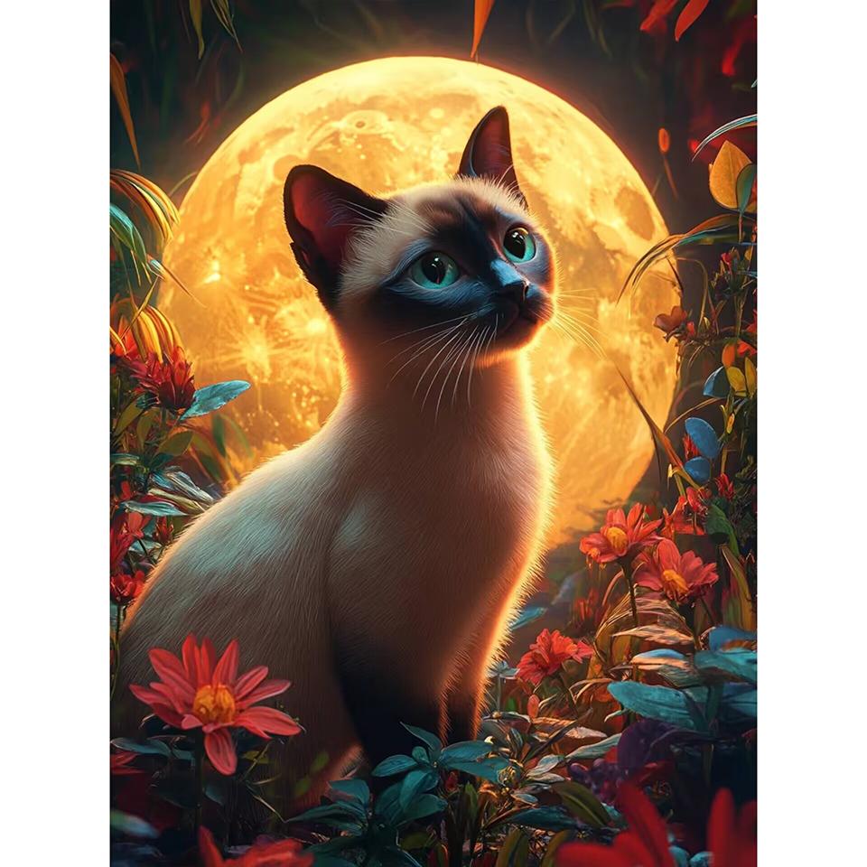New Arrivals Diamond Embroidery Animal Kit Diy Drill Painting Cat Full Mosaic Moon Home Decor Art Handmade Gift