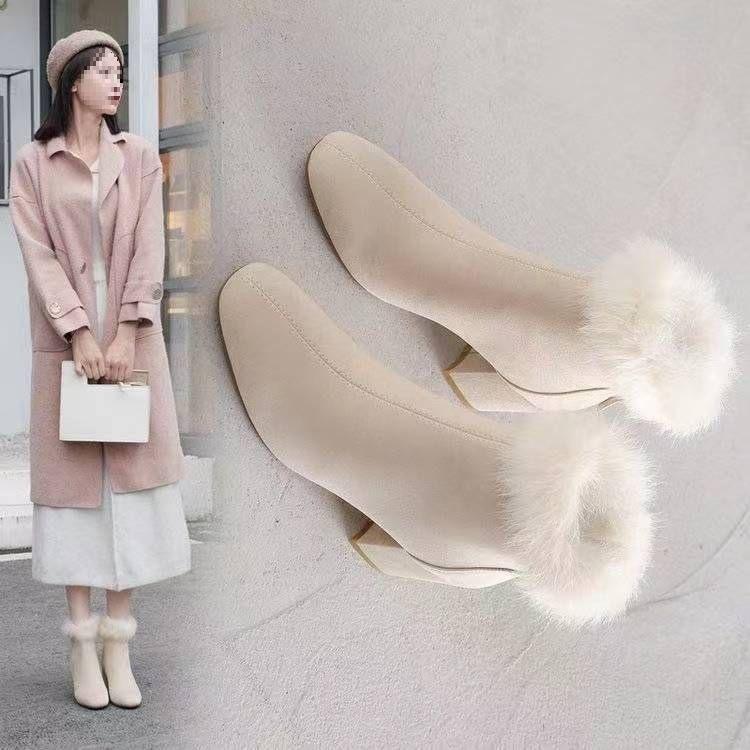 Real Rabbit Fur Flannel 2025 Cheongsam Winter Velvet New Boots Short Boots Women's Velvet Versatile Fashion Boots Skirt