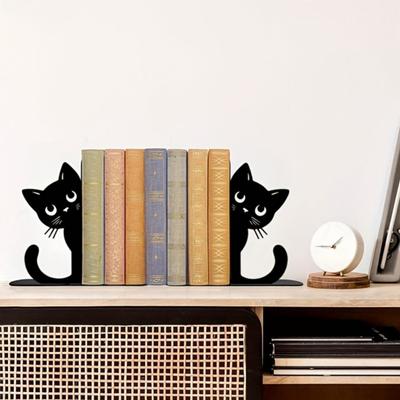 2 Stück Schwarze Katzen Buchstützen für Regale, Niedlicher Metall Buchhalter für Schreibtisch, Robuster Rutschfester Buchstopper für Home Office Dekoration