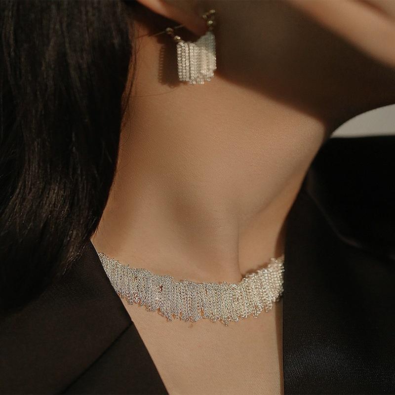 Waterfall Necklace Design Tassel Earrings Female Wave Light Temperament Earrings 14K Collarbone Chain