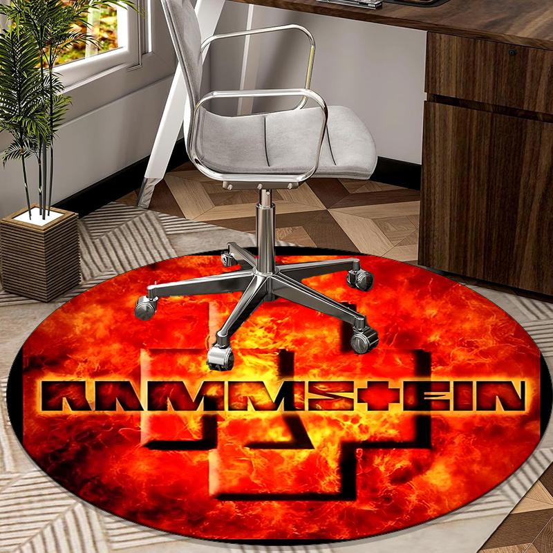 Ramms Rock Band Fire Logo Round Carpet Chair Cushion Round Entryway Rug, Soft Round Rugs for Living Room, Bedroom, Circle Carpet Decor Gifts