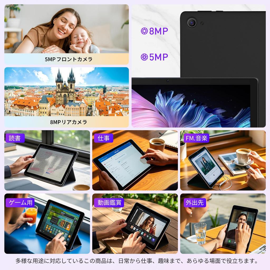 FUNSEDY Android 15 A523 Thin and Lightweight Android GMS Widevine Incell IPS Bluetooth Face OTG Wireless Split Child Black 10-inch Wi-Fi Tablet,