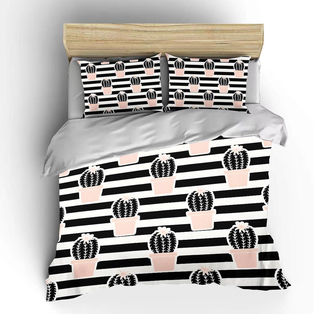Pink Potted Cactus Pattern Print Soft Comfortable Duvet Cover Bedding Set Included 1*Duvet Cover  2*Pillowcases Luxury Gifts