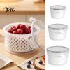 Freshness Keeper for Fruits Round Fruit Vegetable Storage Container, 2-Layer Food-Grade PP Crisper with Multi-functional Kitchen Gadget Drain