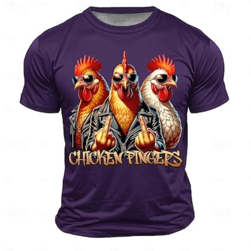 Men's Rooster Short Sleeve T-Shirt 3D Print Crew Neck Shirt Fashion Athleisure Street Sports Outdoor Daily Black White Red Summer Spring Clothing