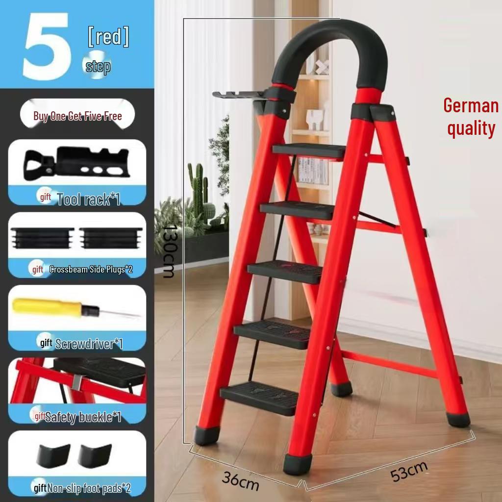 Multi-Functional Carbon Steel Folding A-Frame Telescopic Step Ladder for Indoor Use