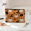 Festive Canvas Makeup Organizer Storage Bag, with Halloween Pumpkin Ghost Print, Smooth Portable Miscellaneous Item Bag Zipper for Travel Cosmetic