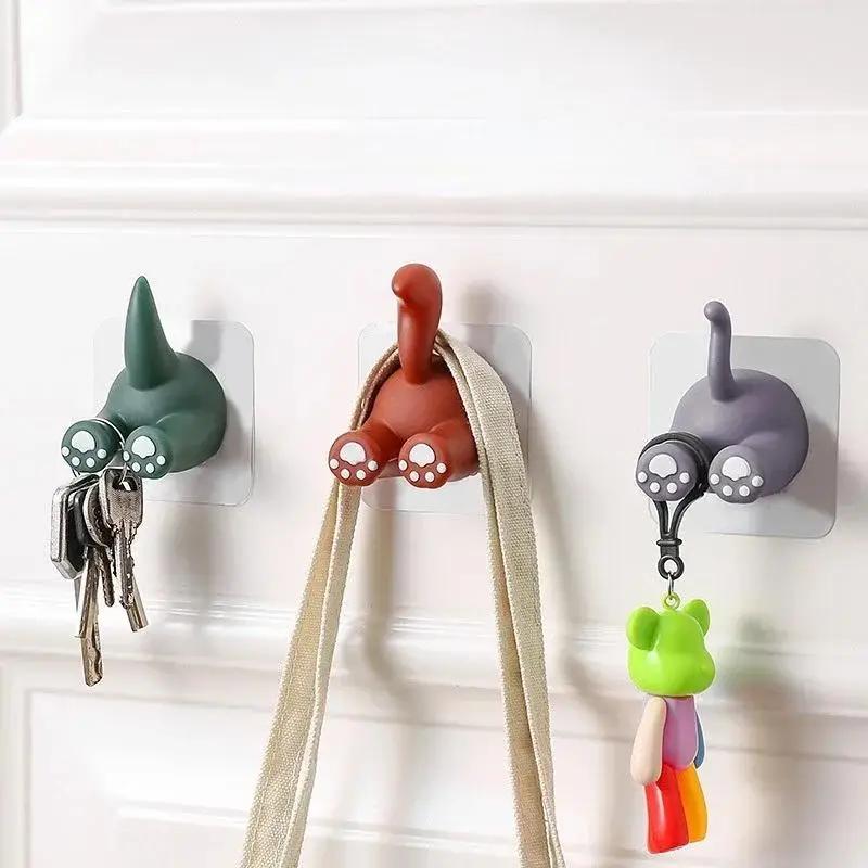 6 Styles Cartoon Animal Tail Toothbrush Holder Punch-Free Wall Hook Cute Self-adhesive Bathroom Towel Hook Children Toothbrush Holder