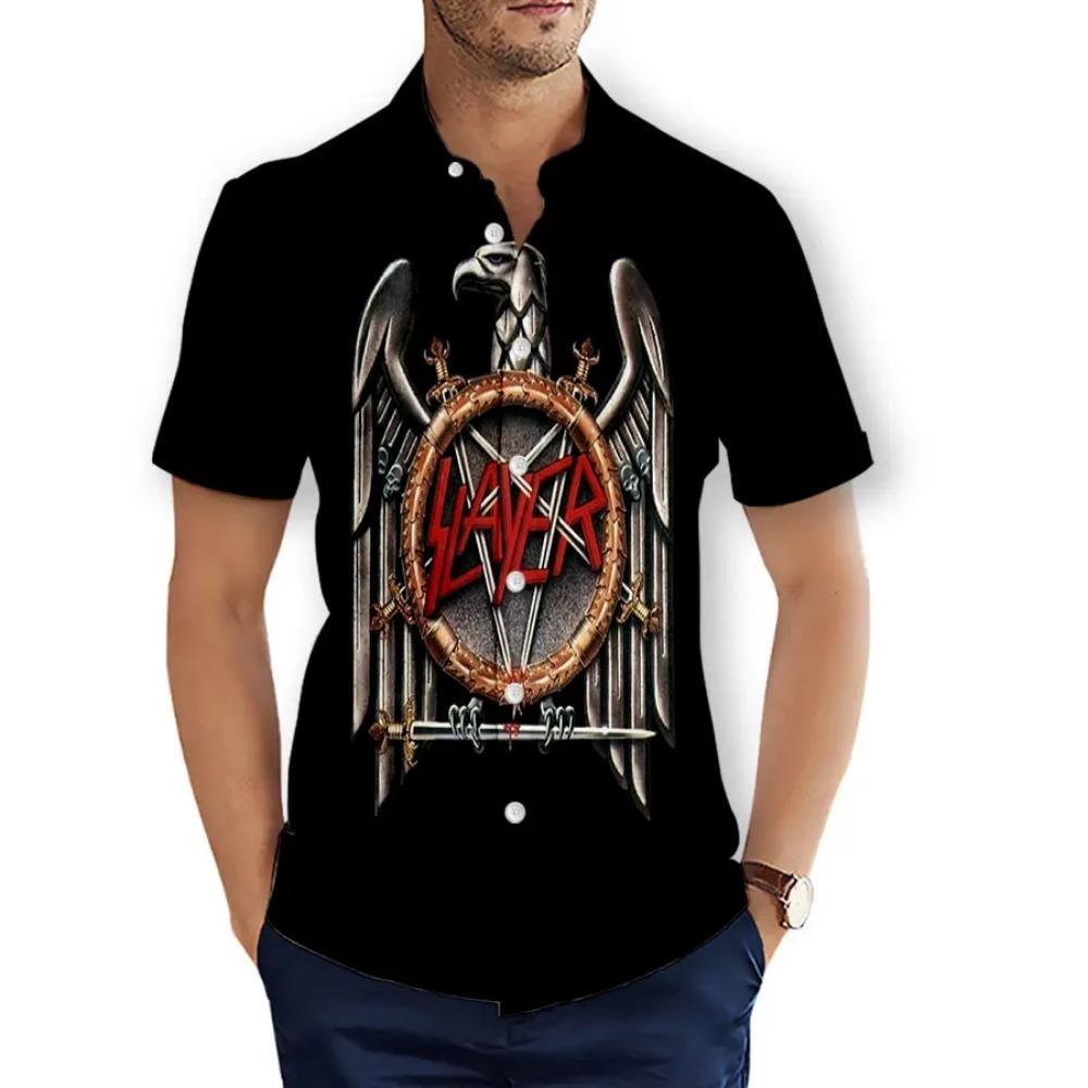 CAVVING Stampa 3D BAND SLAYER Camicie Casual alla Moda da Uomo/Donna Maniche Corte Ampie Traspiranti T01
