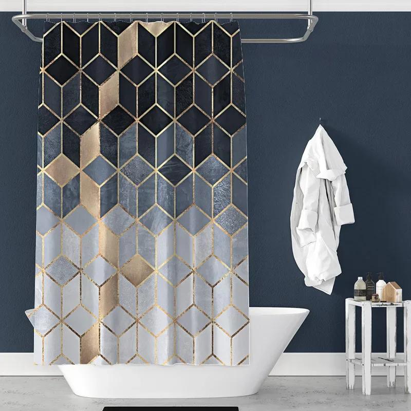 3D Geometric Marble Printing Bathroom Shower Curtain Polyester Waterproof Home Decoration Bathroom Curtain with Hook