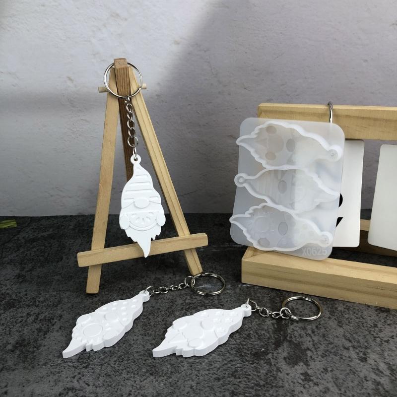 3 Cavity Fun Pendant Molds Keychain Jewelry Mould Gnome Shape Silicone Keyrings Moulds with Hole for Hand-Making Pendant