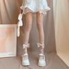 Elegant gestaltete weiße Strumpfhose mit Wadenriemen und Schleife – sexy, transparente Strümpfe im JK-Stil