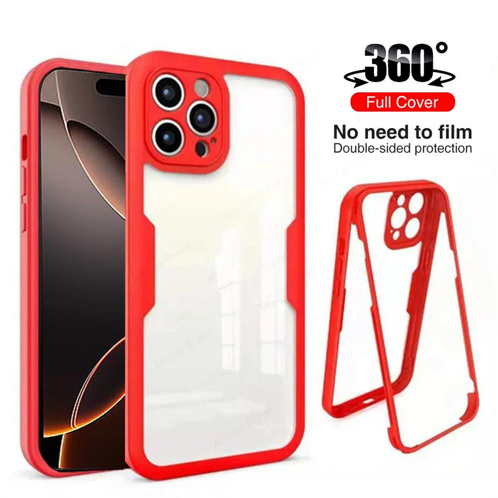 

Funda For iPhone 16 Pro Max 360 Full Body Front Back Protective Phone Case For iPhone 15 14 Plus 13 12 11 Pro Max XR Clear Cover For iPhone 7 8&For iPhone червоний
