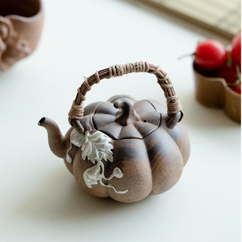 160ml Chinese High Grade Ceramic Teapot Handmade Pumpkin Tea Pot Beauty Tea Infuser Pottery Kettle Household Tea Set Teaware