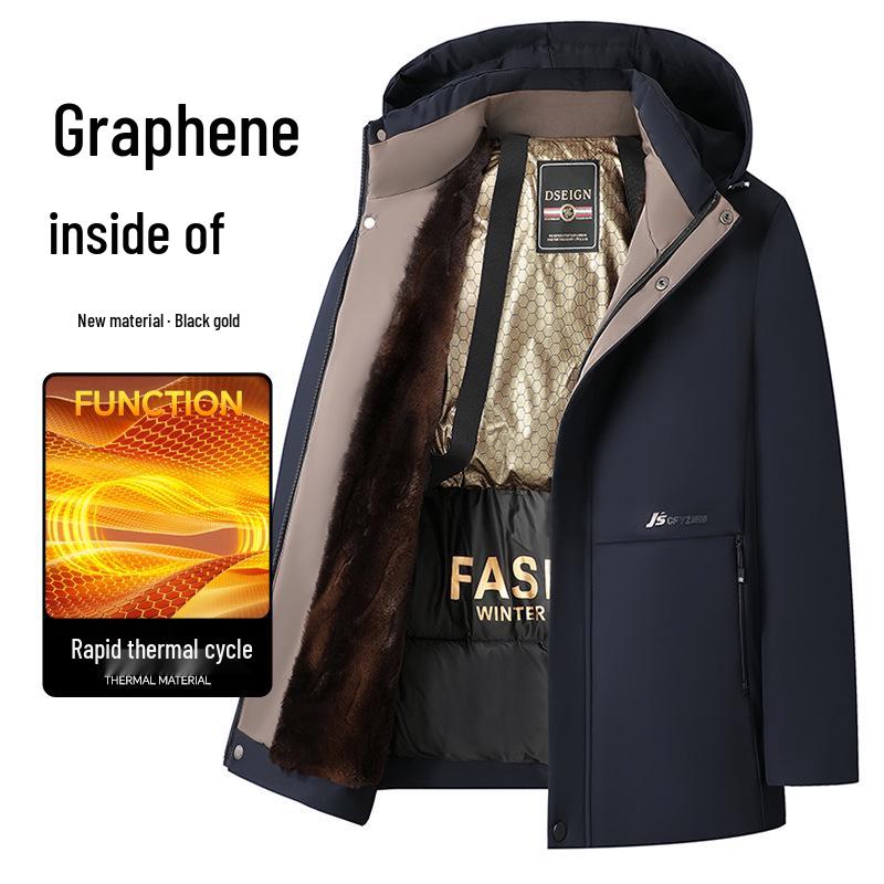 

Men s Winter Cotton Jacket for Seniors 2025 – Black Gold, Thick Plus Velvet Outerwear L темно-синього кольору