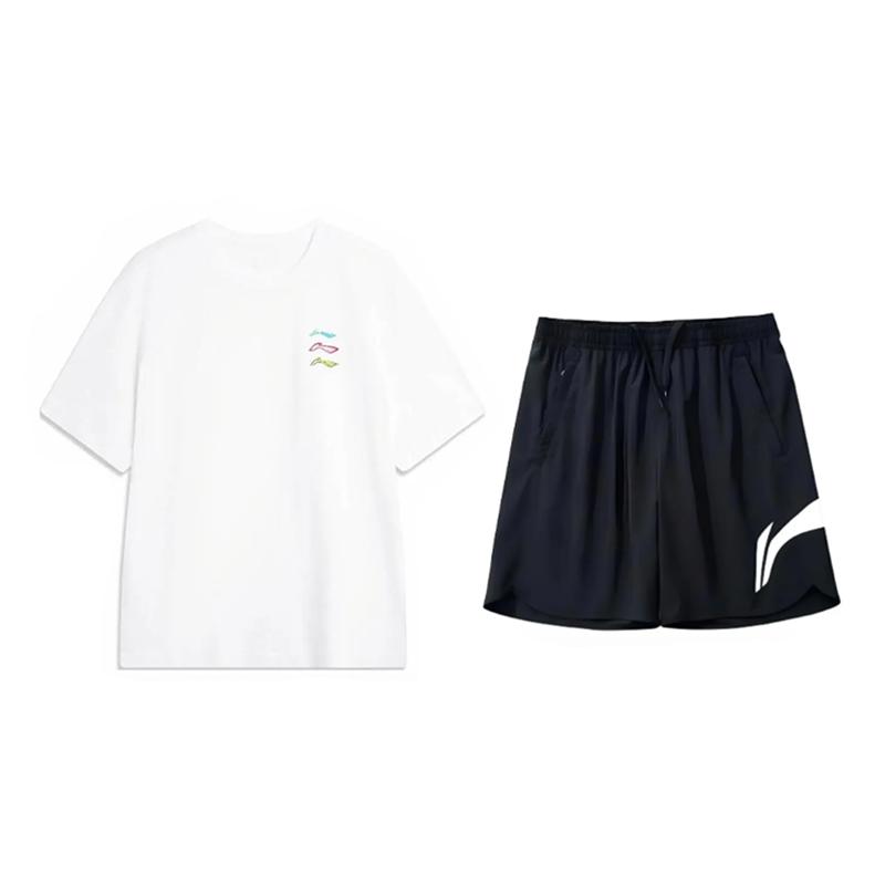 

Простой модный удобный пуловер с круглым вырезом и короткими рукавами с принтом логотипа LiNing, повседневный спортивный костюм, унисекс, YHSV371-2+YKSV197-2 L