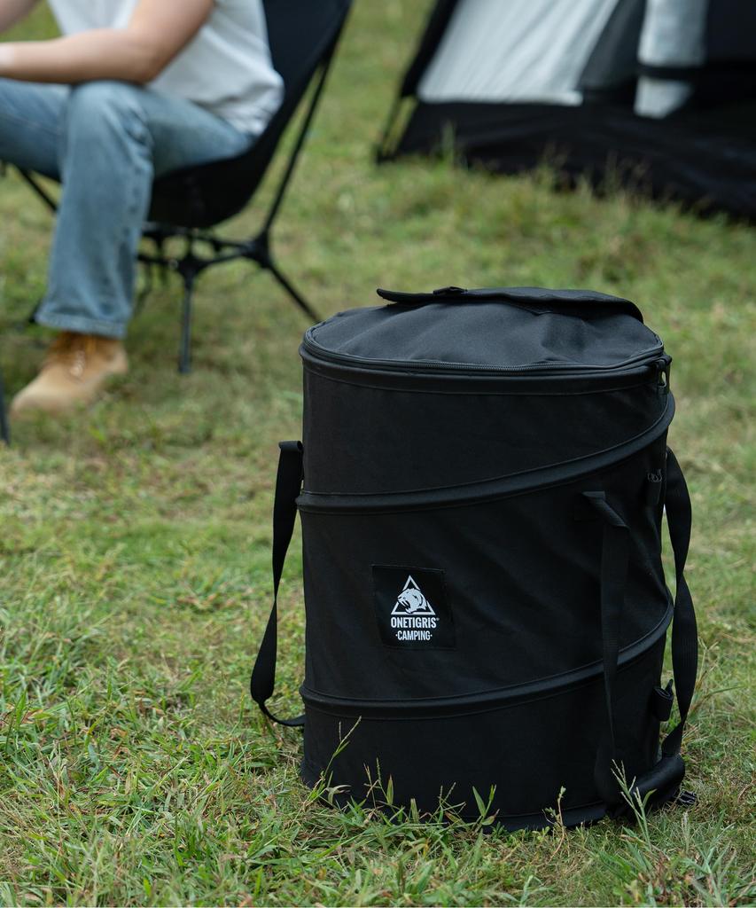 OneTigris Camping Trash Can 45L Outdoor Gearbox Free Standing Soft Pop Up Foldable with Lid Garbage Separation Waterproof Bottom Water Repellent
