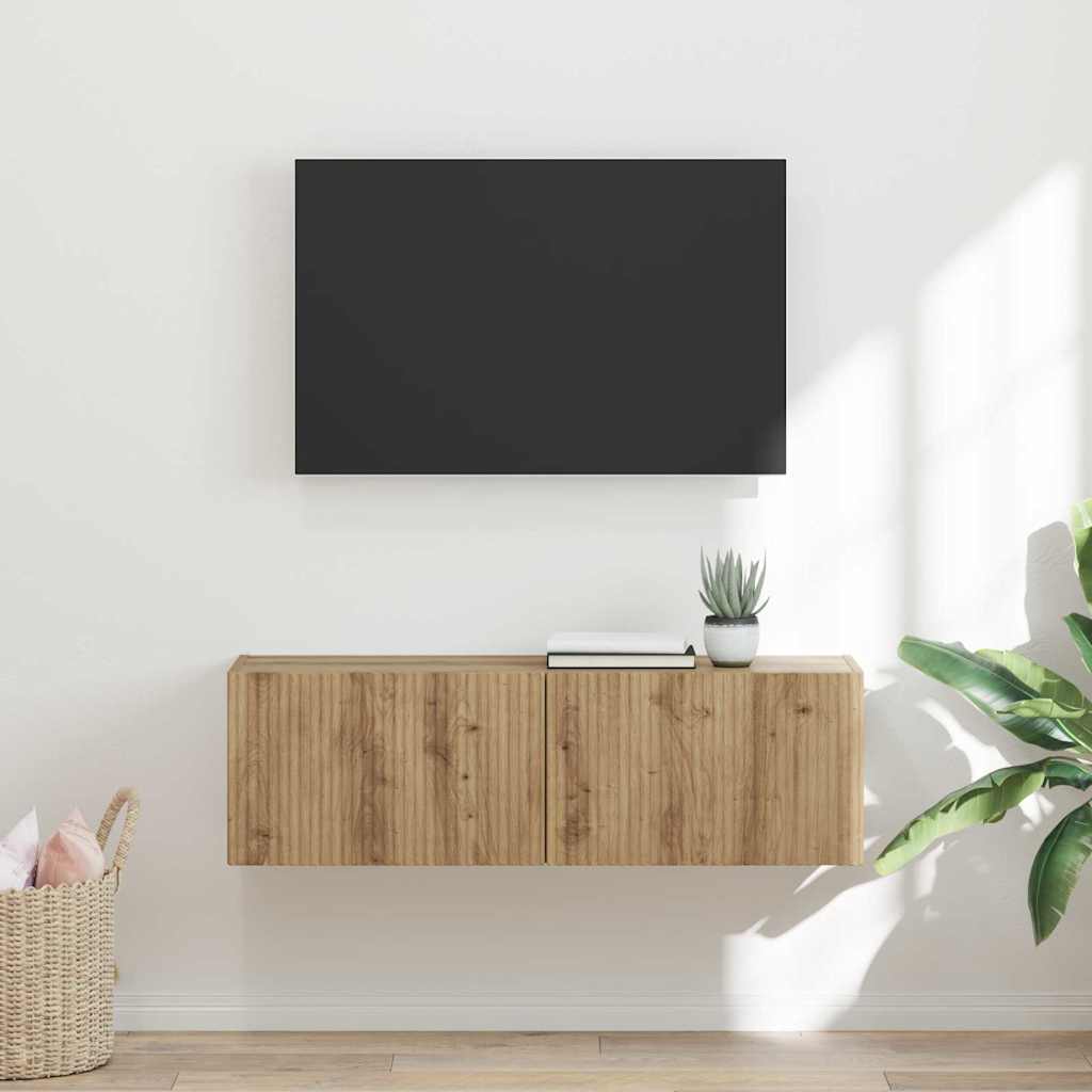 TV Wall Cabinet Rustic Oak Finish 98 x 31 x 29.5 cm