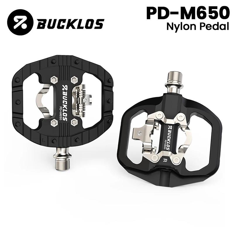 BUCKLOS Bike Pedal Non Slip MTB Road Bicycle Pedal Platform Dual-Funcion Flat Clipless Ultralight Cycling Cleat Pedals Bike Part NYLON-BLACK