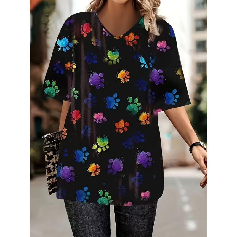 Summer Women's Daily Printed V-neck Short-sleeved T-shirt