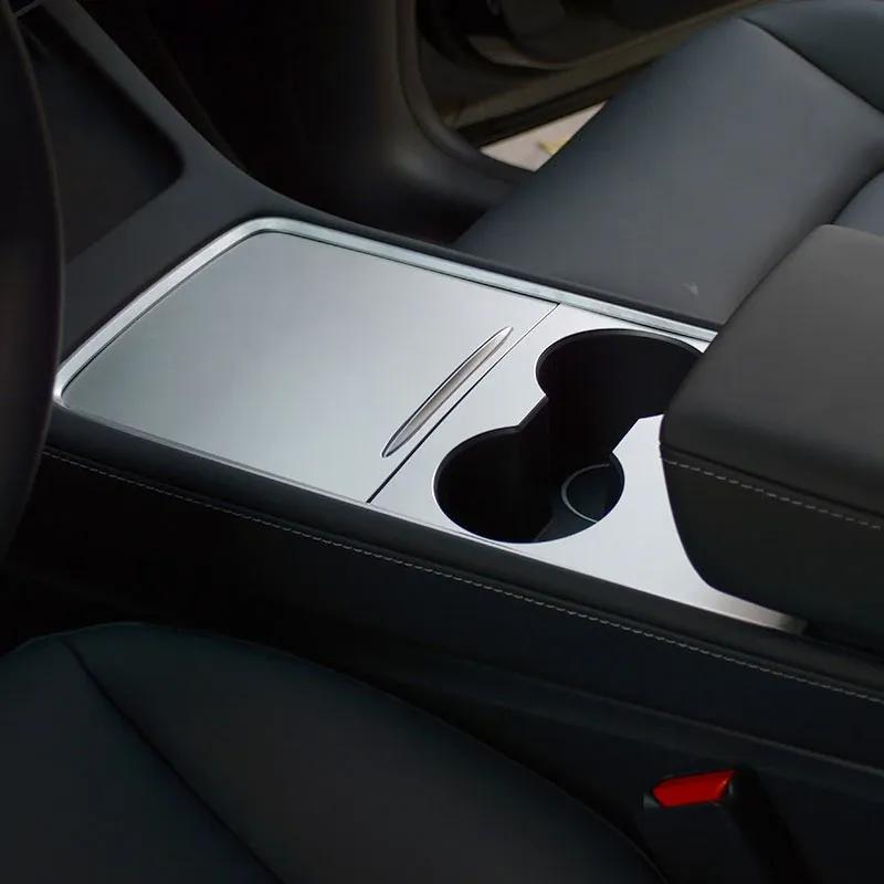 Stainless Steel Car Gear Shift Panel Water Cup Protect Cover For Tesla Model Y Model 3 2024 Accessories