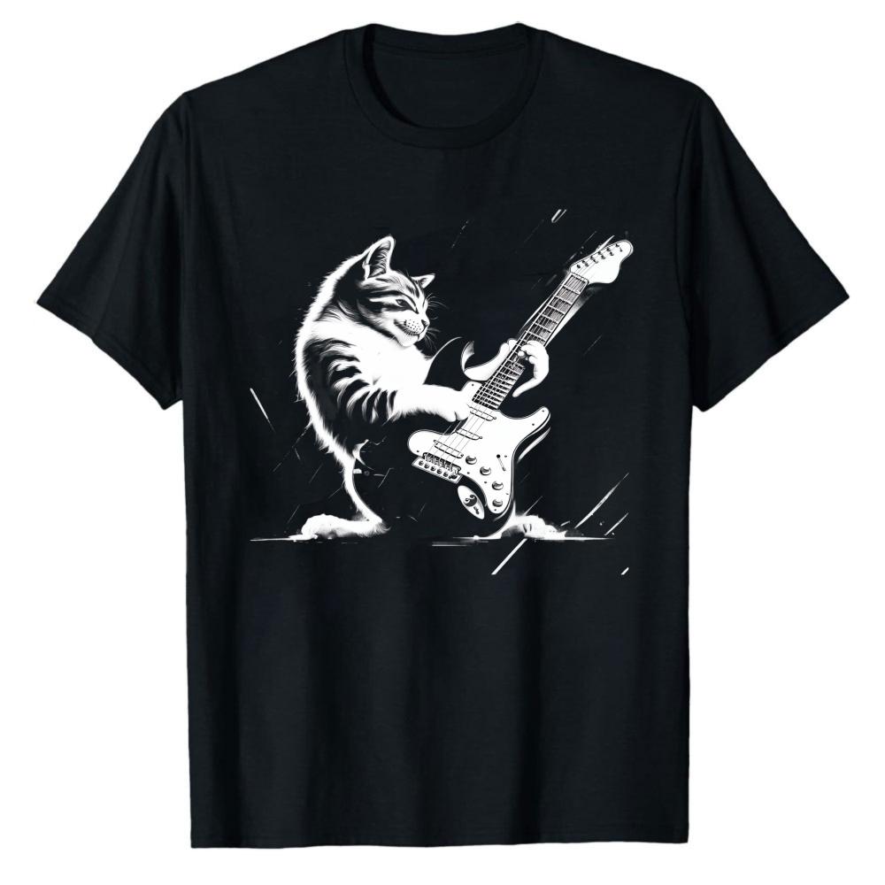 Gitarrenkatze T-Shirt, Rock N Roll Katze spielt E-Gitarre Grafik T-Shirt, Musikliebhaber Lustige Katze