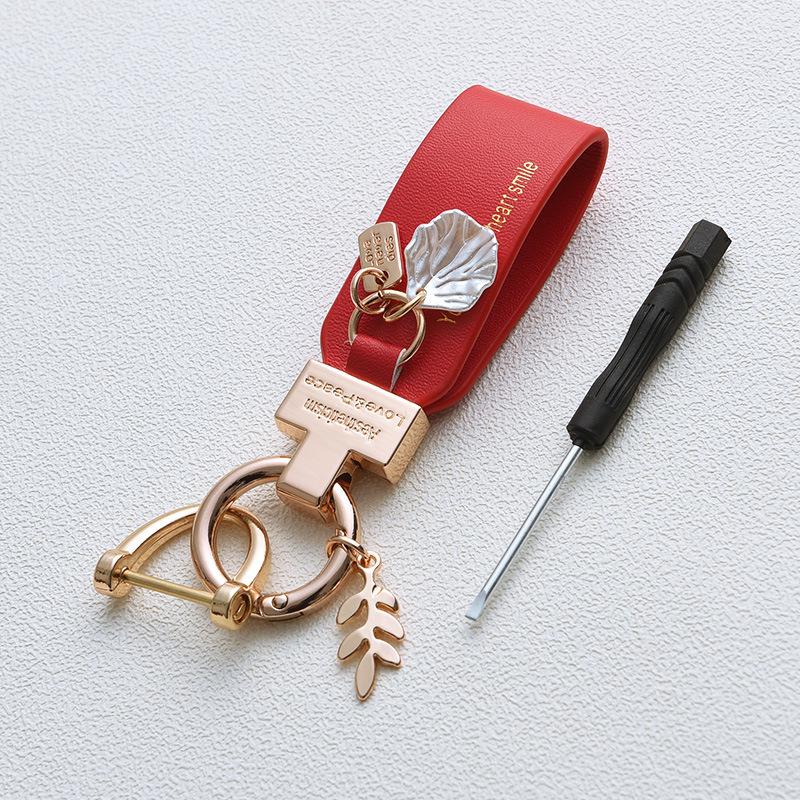 Auto Key Fob Chain Luxury Genuine Genuine Leather Key Ring Pure Color Buckle Auto Key Fob Ring Auto Auto Accessories Gift Auto Key Ring Auto Key