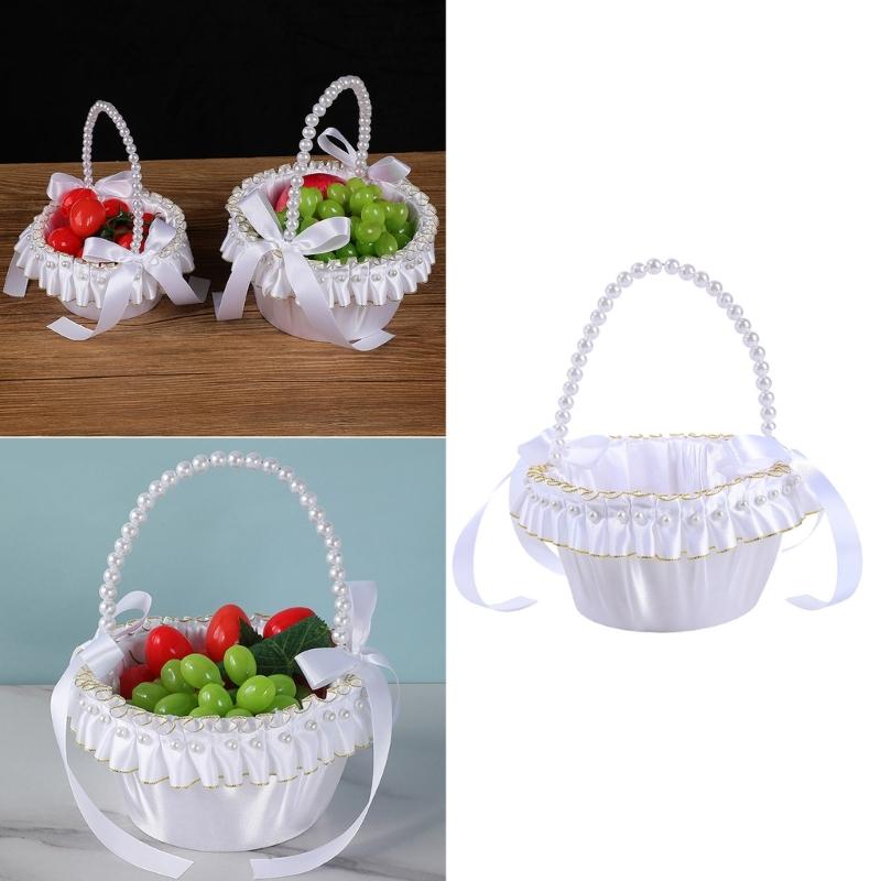 Elegant White And Gold Wedding Decorative Basket For Bridal Ceremonies Parties Decors Durable Fabric Storage Container