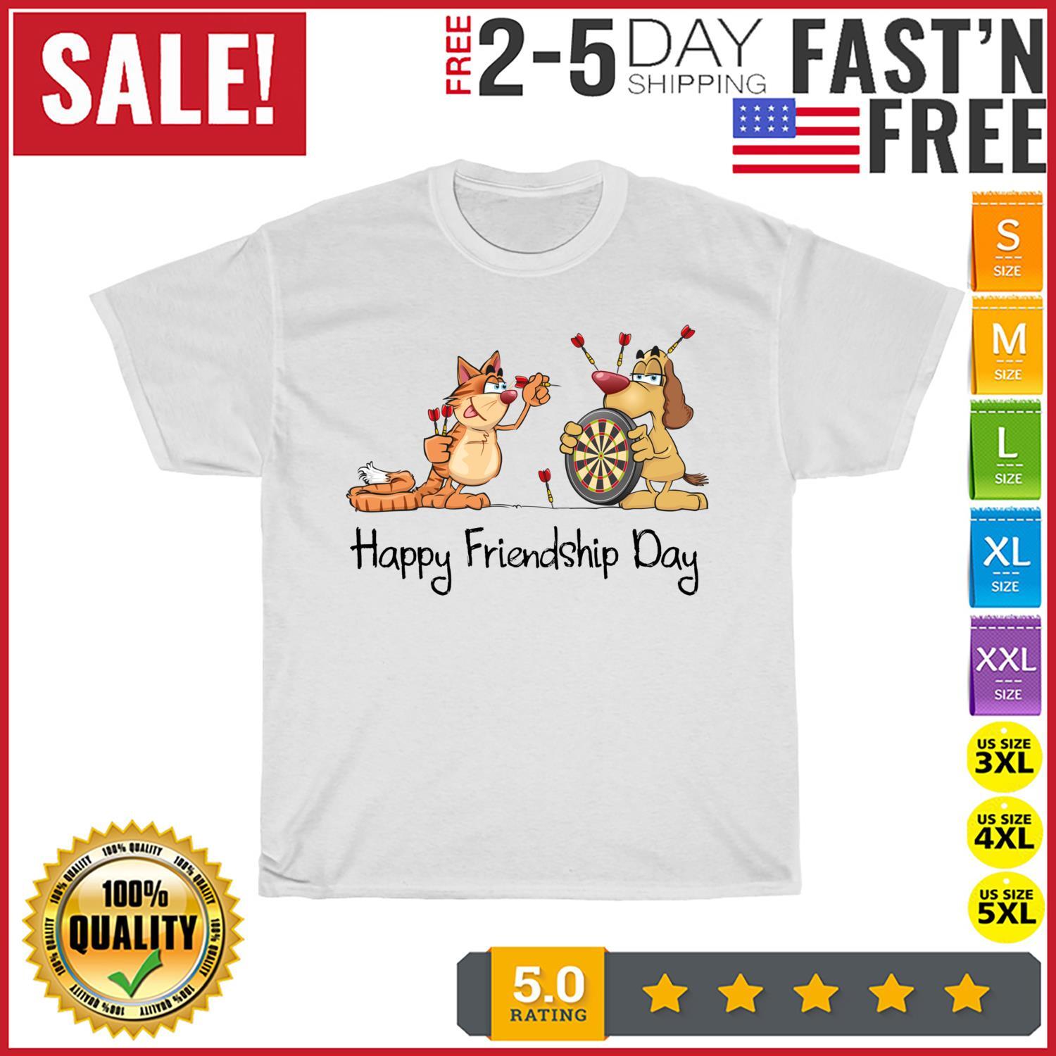 Happy Friendship Day Gift Funny Dog And Cat Playing Darts T Shirt Mens Womens Tees Top Men Women NEW 3XL