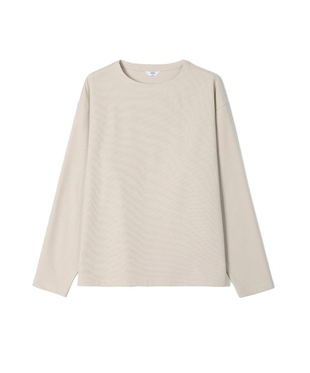 Notig Cotton Blend Waffle Knit Boat Neck T-Shirt Beige_Okg3T1Rl103I1 Beige/095