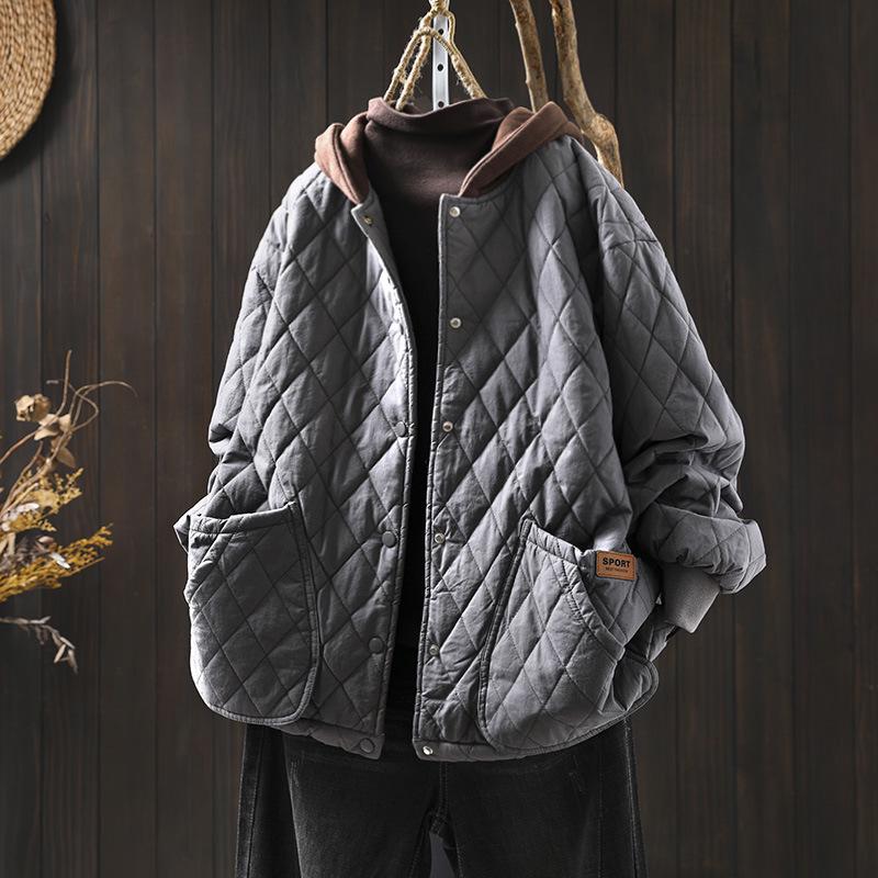 Damen Übergröße Kapuzen Steppjacke aus Baumwolle mit großen Taschen - Lässiger lockerer Schnitt, Dick gefütterte Oberbekleidung.