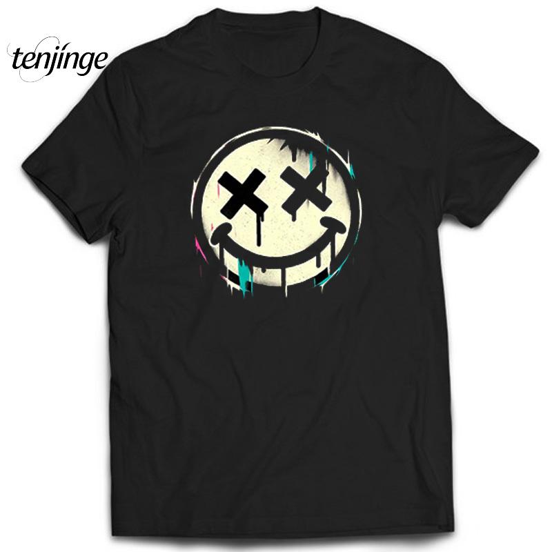 

Smile Face T-shirt Casual Harajuku Daily Vintage Short Sleeve Cartoon Versatile Hip Hop Cool Streetwear 100% Cotton O-Neck Tops 3XL чёрный