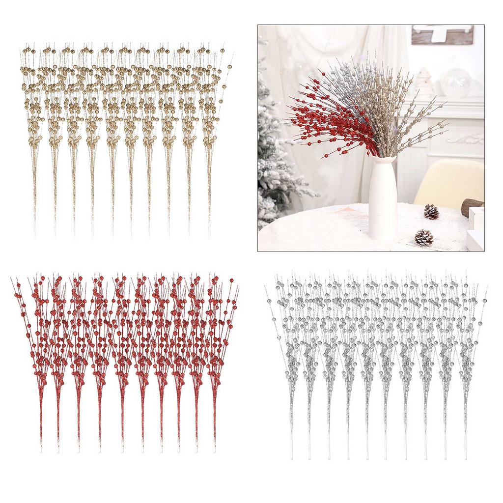 Pack Of 10 Christmas Tree Decorative Stems Artificial Plant Branches Flower Bouquet Decoration Holiday Vase Fillers