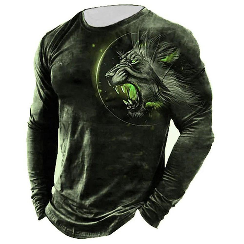 Men'S Fashion T-Shirt Animal Avatar 3D Digital Printing Trend Cool Long Sleeve Crew Neck T-Shirt