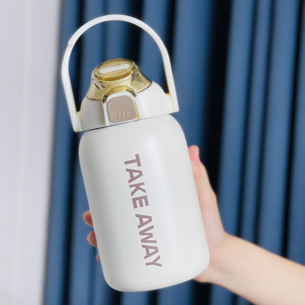 New Large Capacity Portable Thermos Cup with Spring Lid Portable Pot with Straw Outdoor Thermos Cup