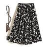 Summer Is Not To Be Missed! Elegant Girls A Word Chiffon Small Floral Ink Color Series Elastic Waist Over the Knee Skirt
