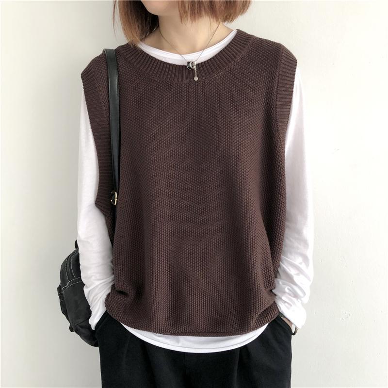 

Однотонный вязаный жилет с круглым вырезом, повседневный свободный свитер без рукавов, женская одежда M