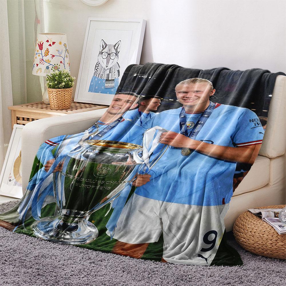 Erling Haaland & Phil Foden Printed Flannel Blanket, soft throw for bedroom sofa, washable, fan merchandise, great gift.