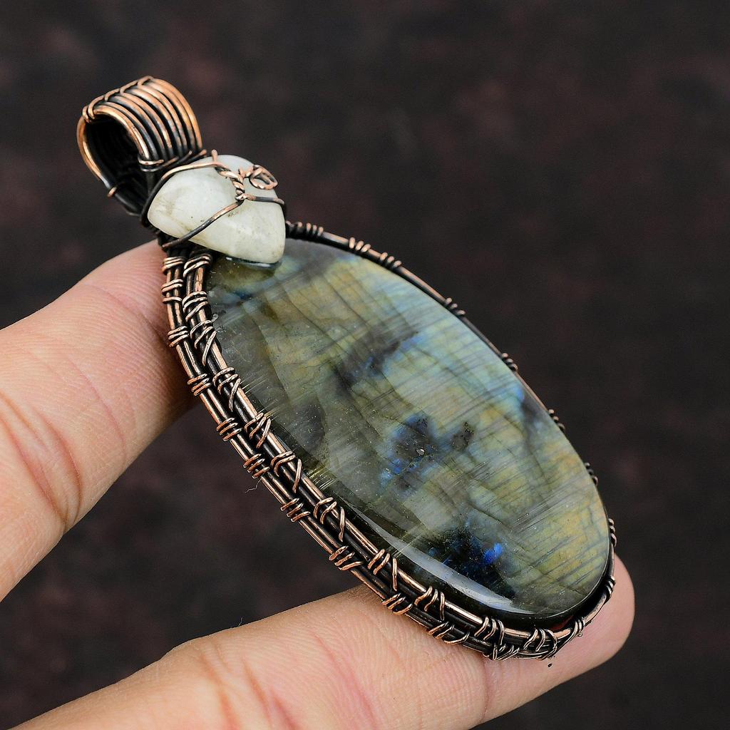 Labradorite Gemstone Pendant Copper Wire Wrapped Pendant Moonstone Jewelry Handmade Pendant Gift For Her Unique Copper Jewelry Healing Stone