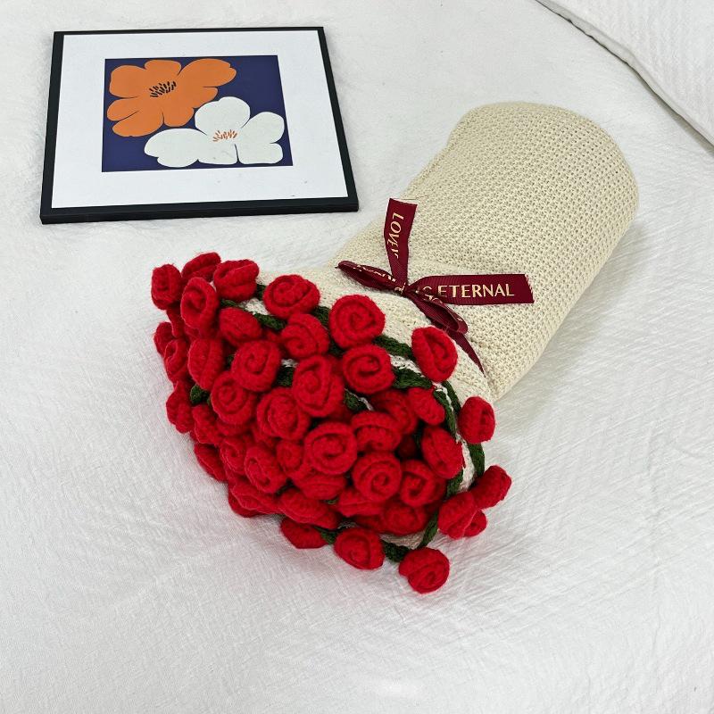 Handmade Wool Blanket with Rose Bouquet Design - Perfect Valentine's Day or Office Gift